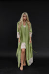 Nightwear robe set: GREEN & CHAMPAGNE Long