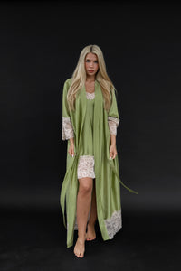 Nightwear robe set: GREEN & CHAMPAGNE Long