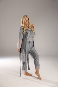 Naktsveļas komplekts:  GRAY & GRAY robe with long pajama