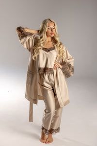 Naktsveļas komplekts:   LATTE & ALMOND kimono with long pajama