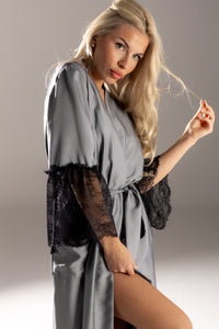 Women's long robe GRAY & BLACK Long Roll