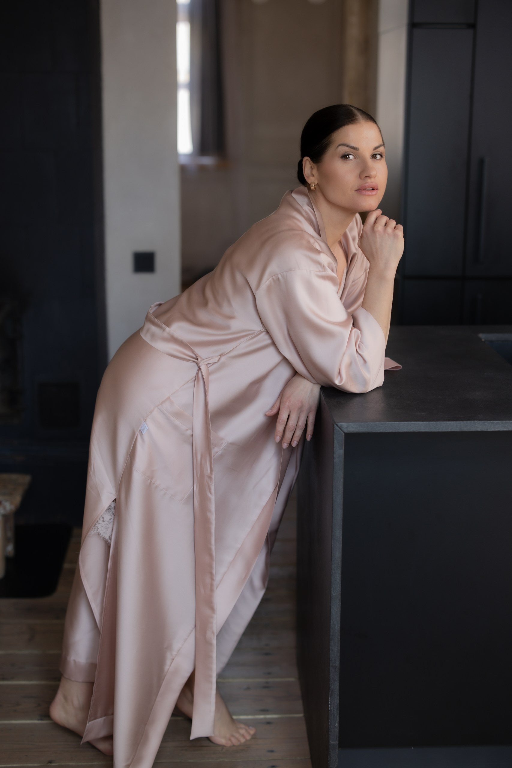 Sieviešu garais halāts:  LIGHT PINK KIMONO Long