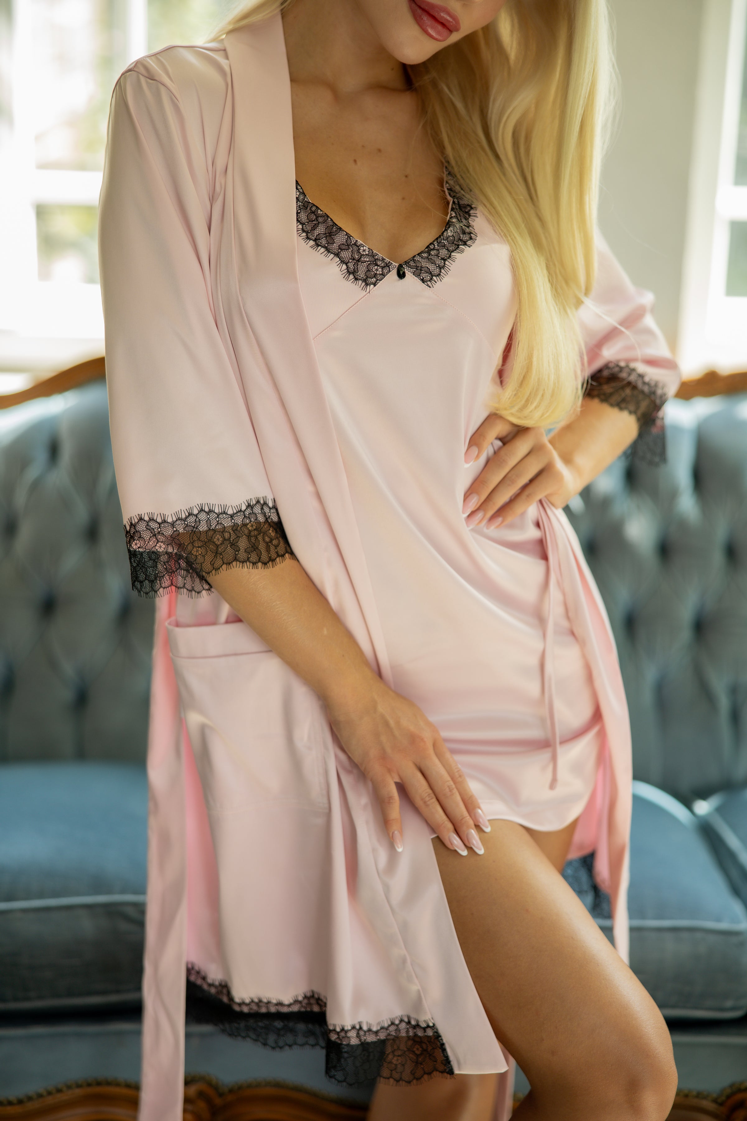 Naktsveļas komplekts:  SATIN - PINK & BLACK