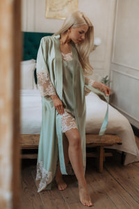 Nightwear robe set: GREEN & BEIGE long