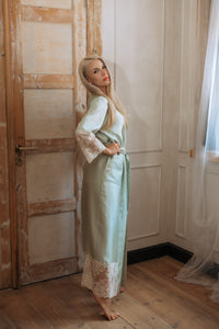 Women's long robe: GREEN & BEIGE Long