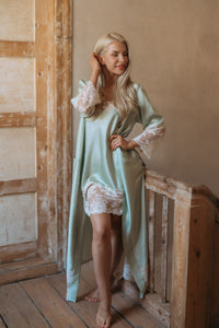 Nightwear robe set: GREEN & BEIGE long