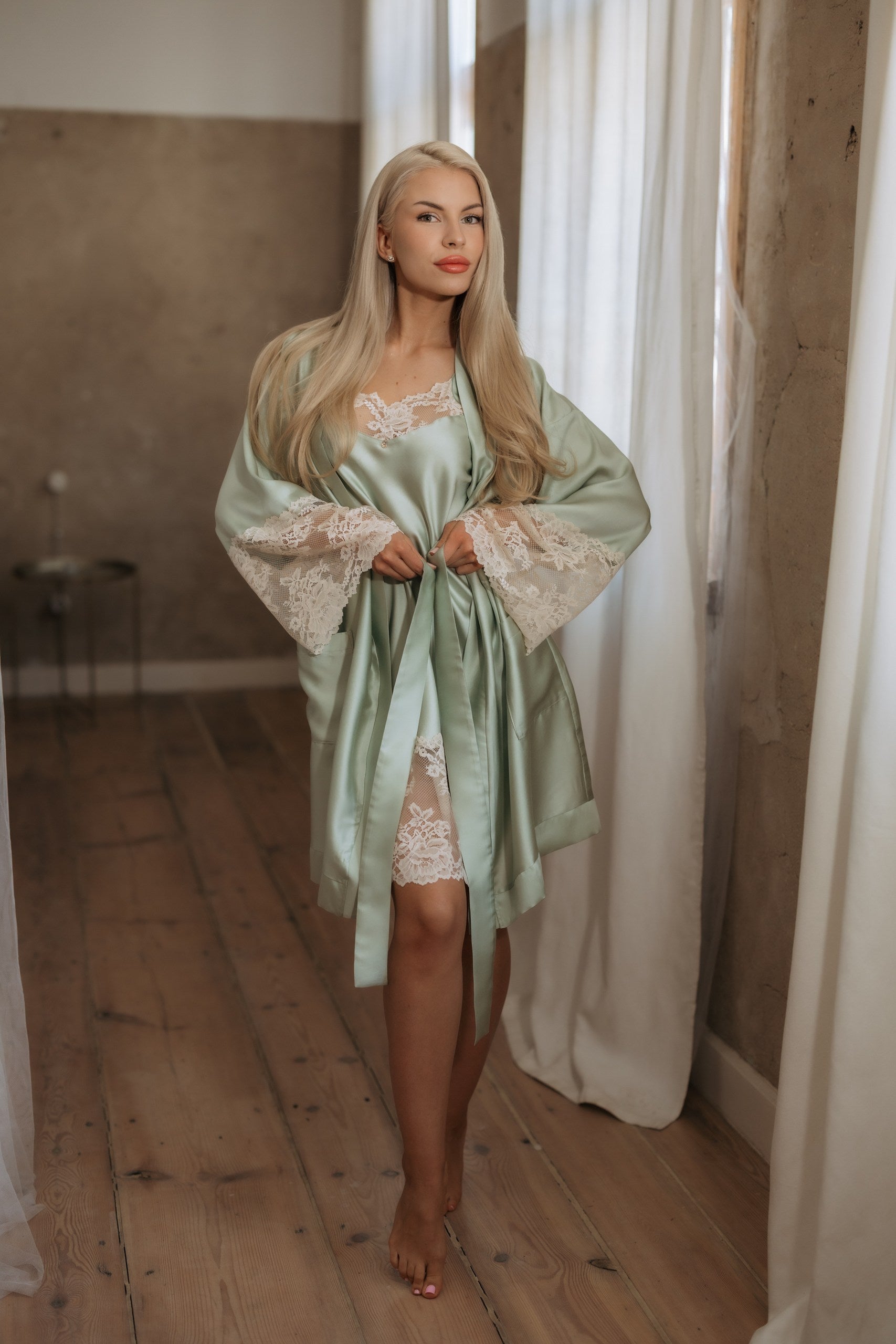 Naktsveļas komplekts: GREEN & BEIGE short