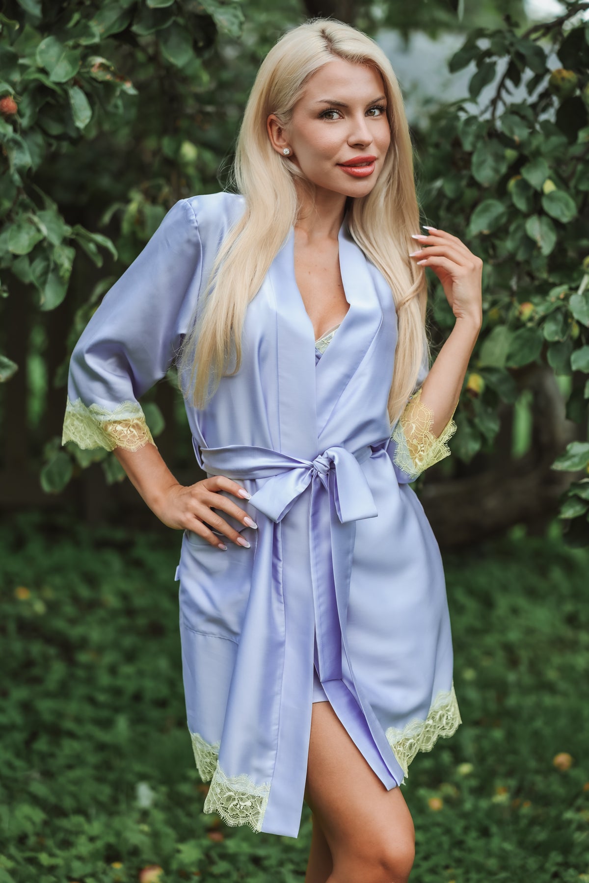 Women's robe: BLUE & LIME
