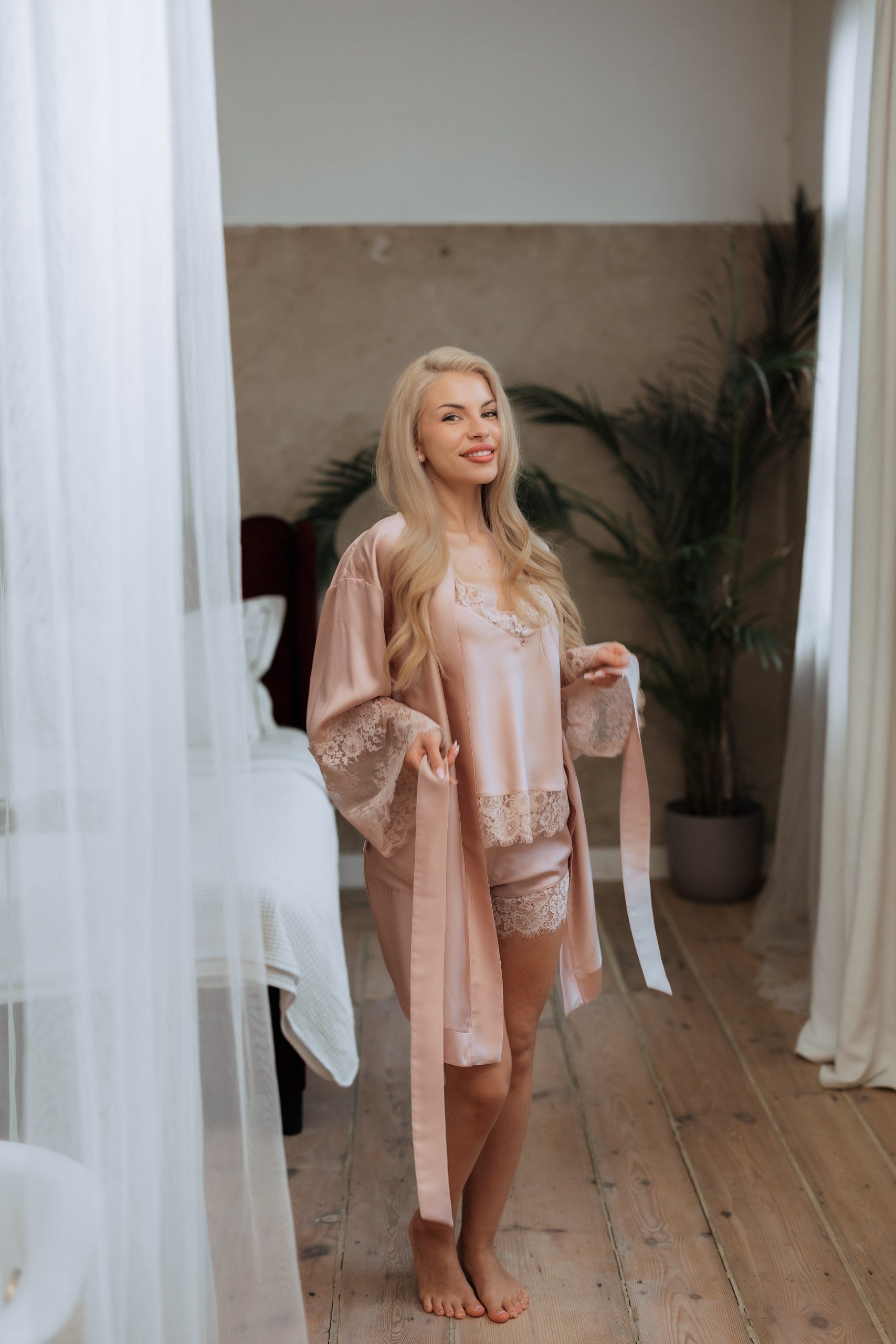 Nightwear robe set: SOFT PINK & PINK FRENCH LACE PR 2