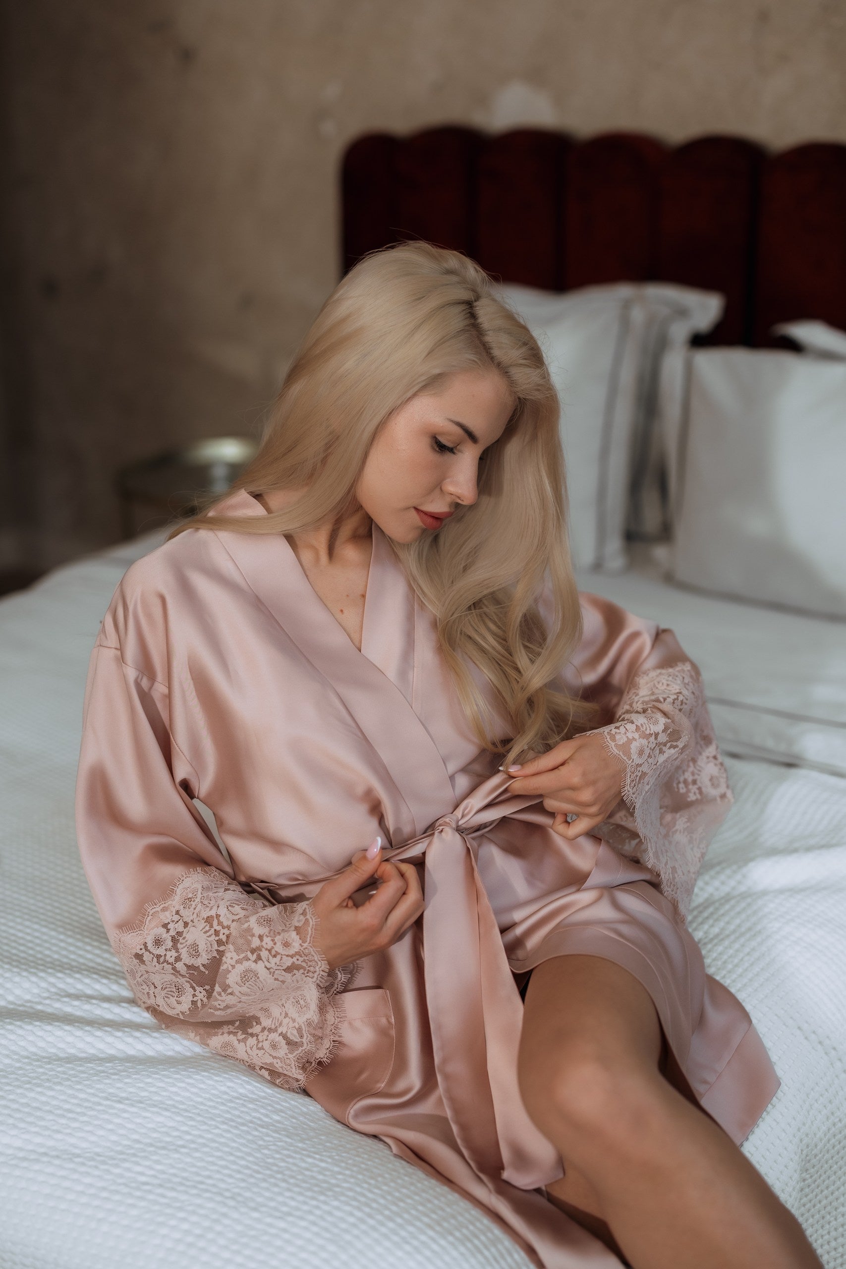 Sieviešu halāts: SOFT PINK & PINK LACE