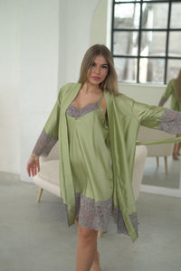 Nightwear robe set: GREEN & GRAY