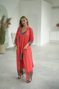 Nightwear robe set: RED & BROWN Long