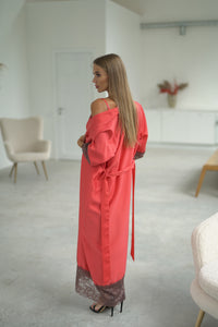 Women's long robe: RED & BROWN Long