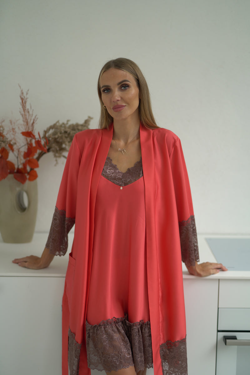 Nightwear robe set: RED & BROWN Roll