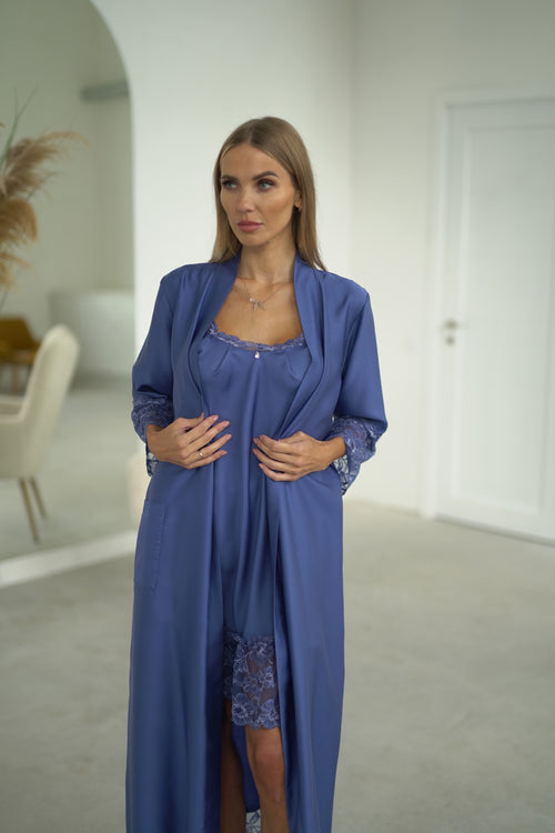 Nightwear robe set "BLUE&BLUE_long"