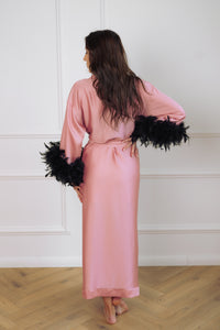 Women's long robe "PINK long Kimono with feathers"