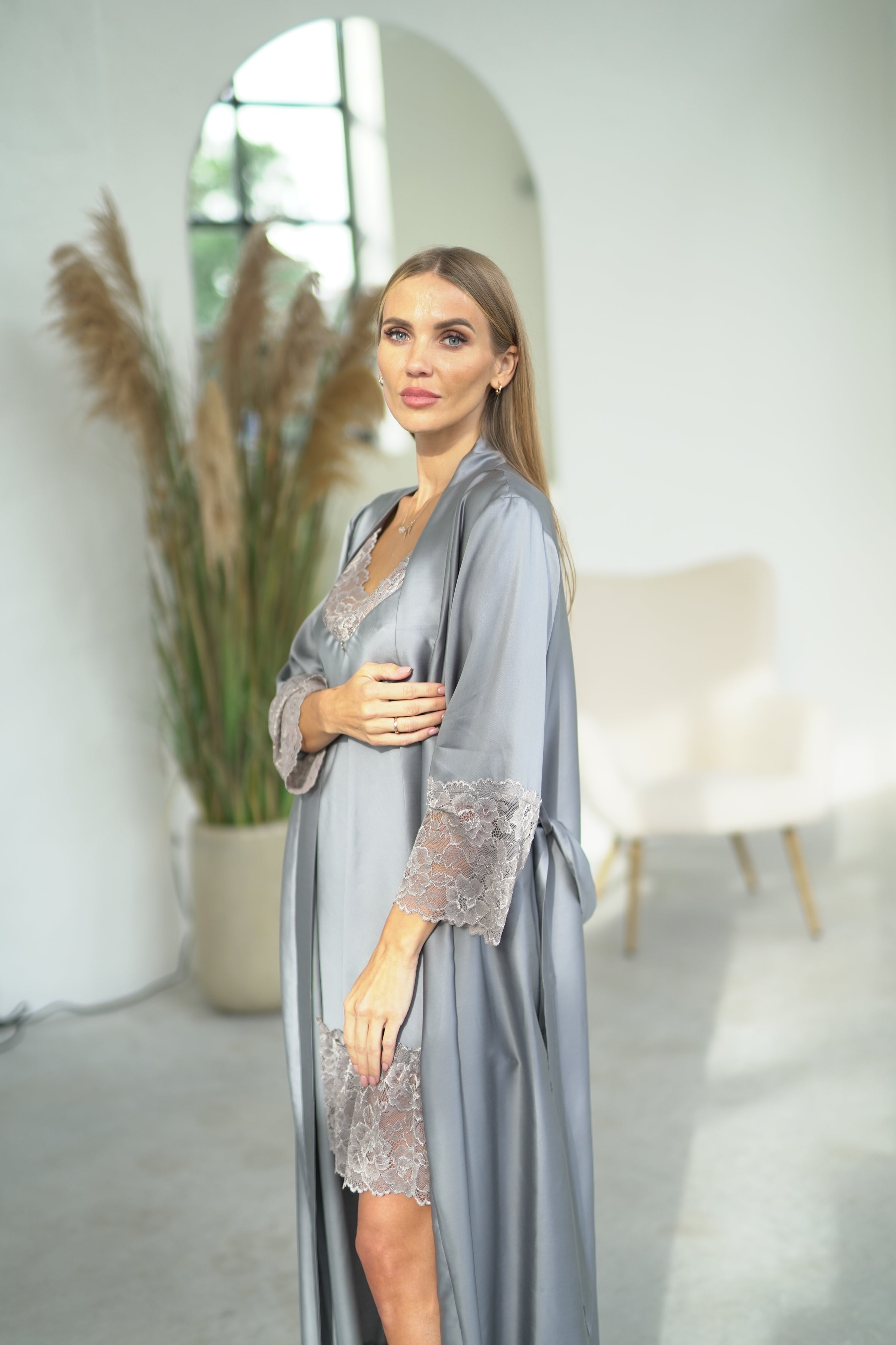 Nightwear robe set "GRAY&GRAY_long"
