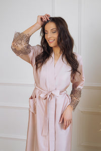Women's long robe: SOFT PINK & FRENCH LACE  Long
