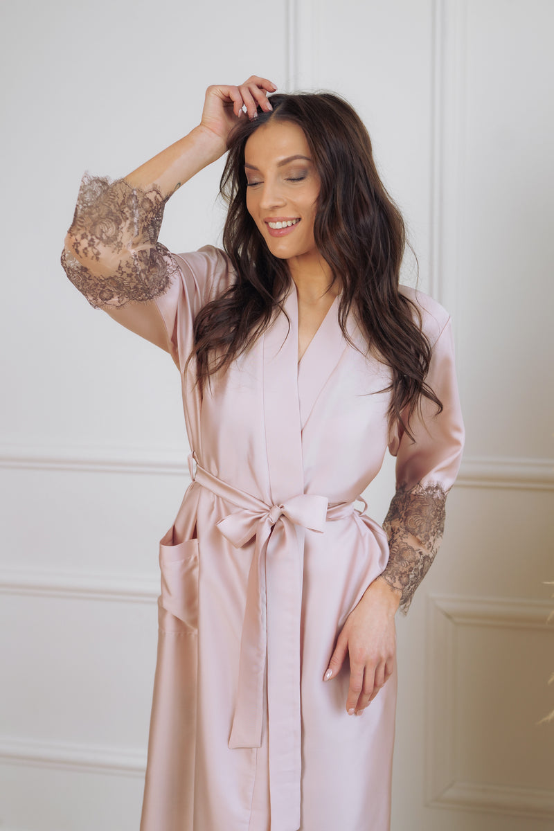 Sieviešu garais halāts: SOFT PINK & FRENCH LACE  Long
