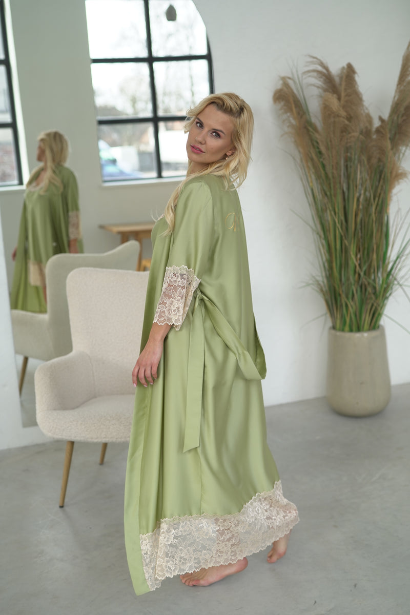 Nightwear robe set: GREEN & CHAMPAGNE Long