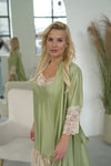 Nightwear robe set: GREEN & CHAMPAGNE Long