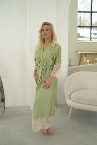 Women's long robe: GREEN & CHAMPAGNE Long & Print