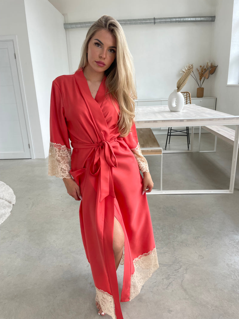 Women's long robe: RED & CHAMPAGNE Long