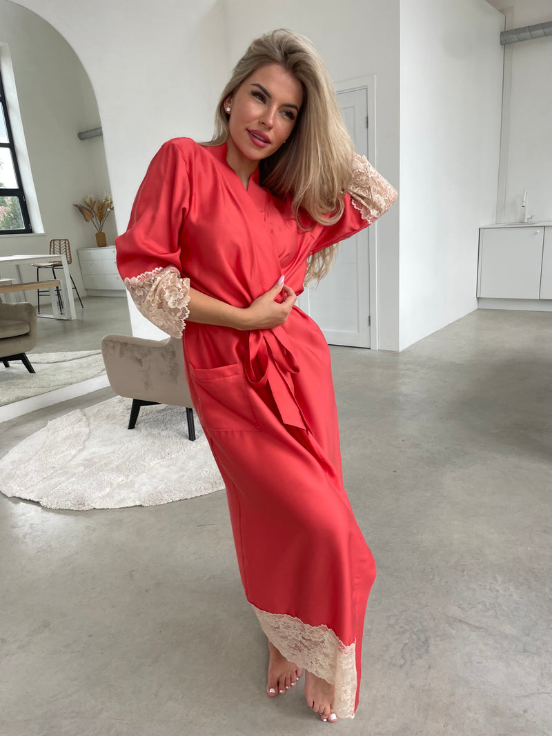 Women's long robe: RED & CHAMPAGNE Long