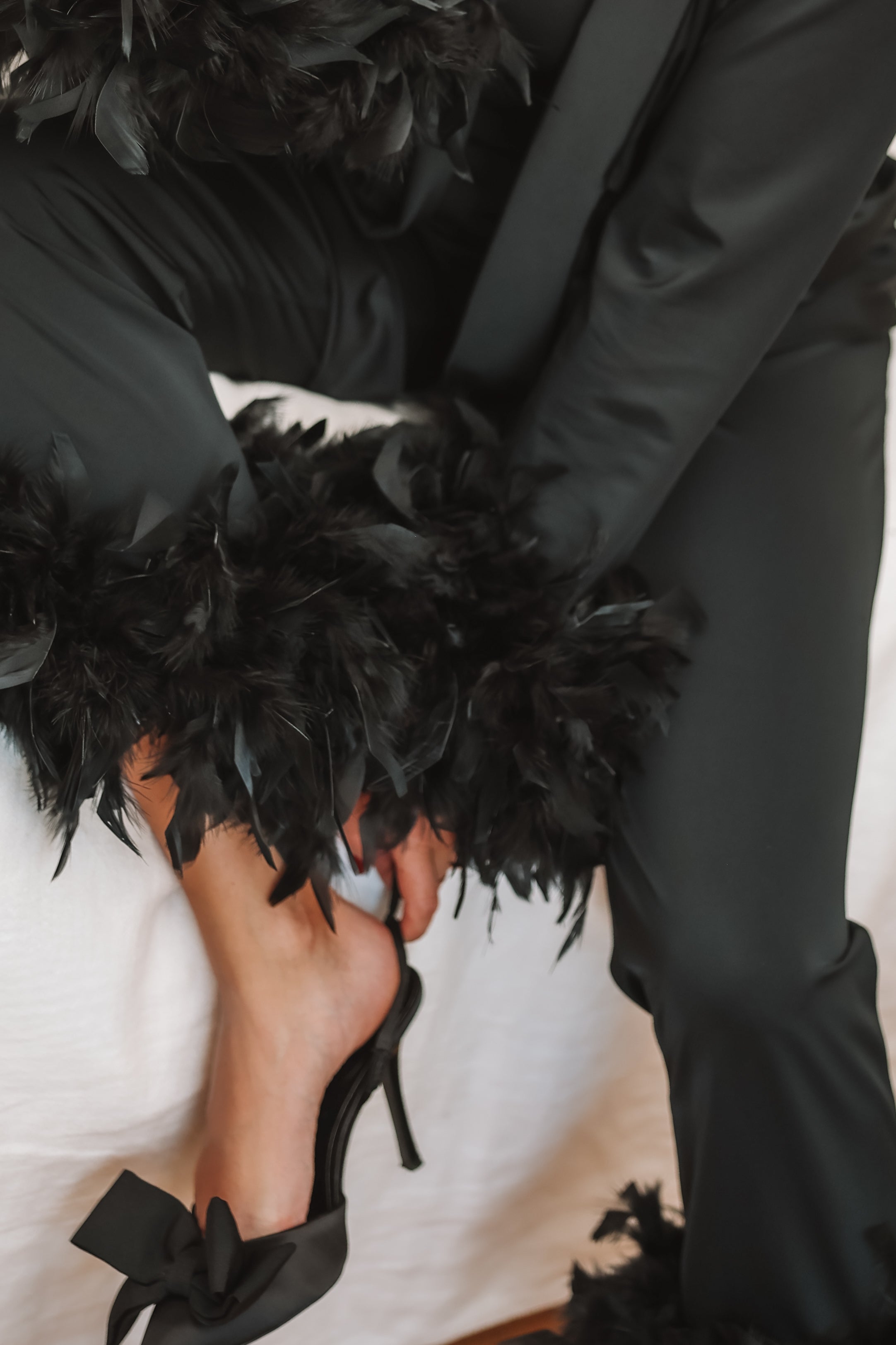 Women's long-pajama: BLACK & BLACK with featers