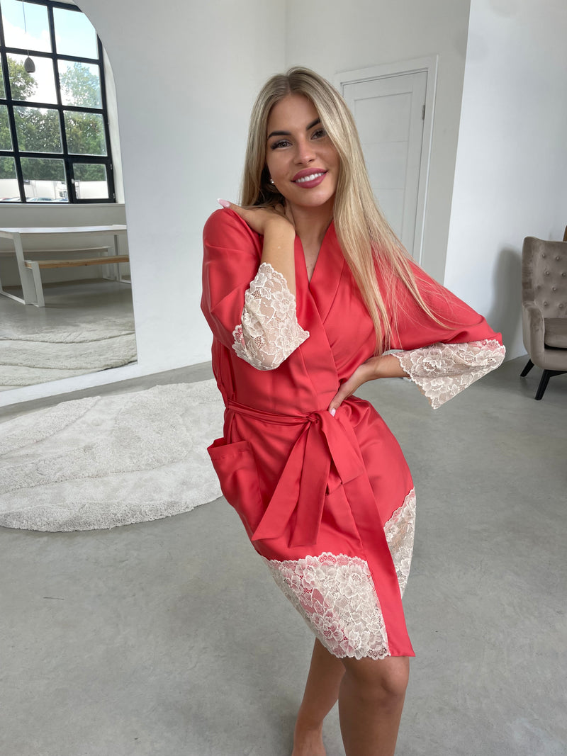 Women's robe: RED & CHAMPANGE