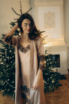 Nightwear robe set: SOFT BROWN & FRENCH LACE Long