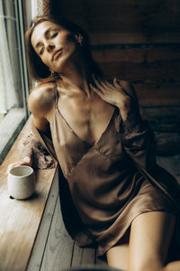 Nightwear robe set: MOONLACE (brown&brown)