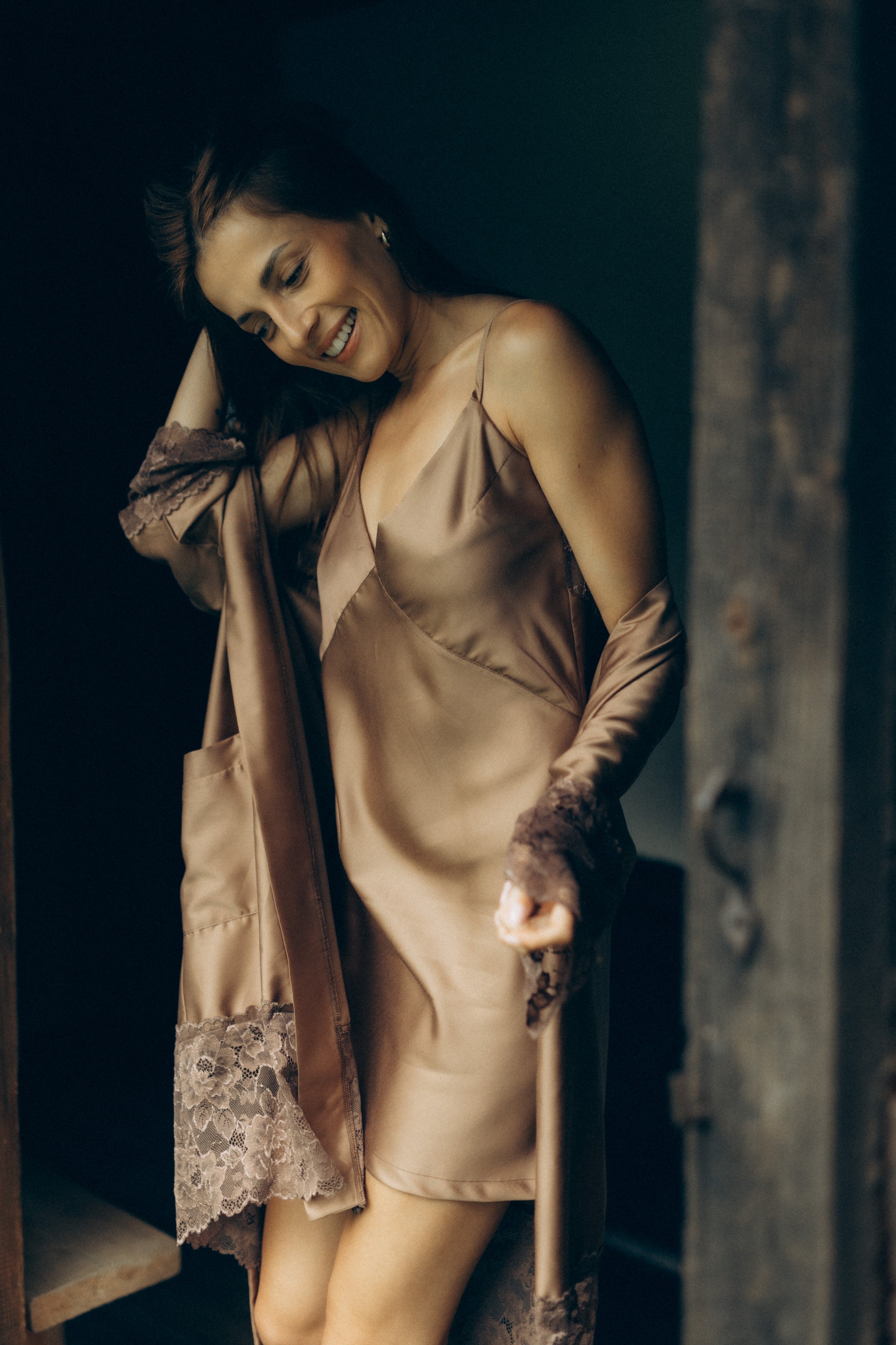 Nightwear robe set: MOONLACE (brown&brown)