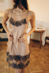 Women's nightgown: SOFT BROWN & FRENCH LACE