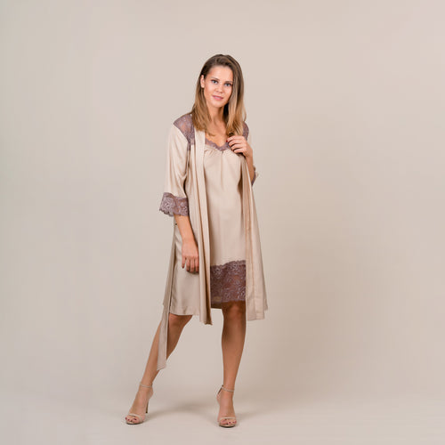 Nightwear robe set BEIGE&BEIGE_ROLL- Nightwear: robe and pajana