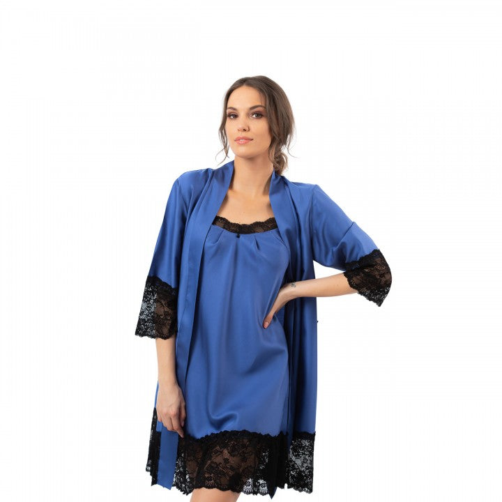 Nightwear robe set "BLUE&BLACK"- Nightwear: robe and nightgown