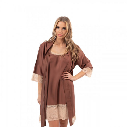 Nightwear robe set "BROWN&CHAMPANGE_ROLL"- Nightwear: robe and nightgown