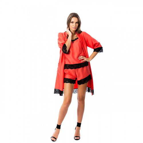 Nightwear robe set "RED&BLACK_ROLL": robe and pajama