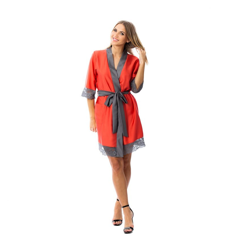 Women's robe: RED & GRAY Half