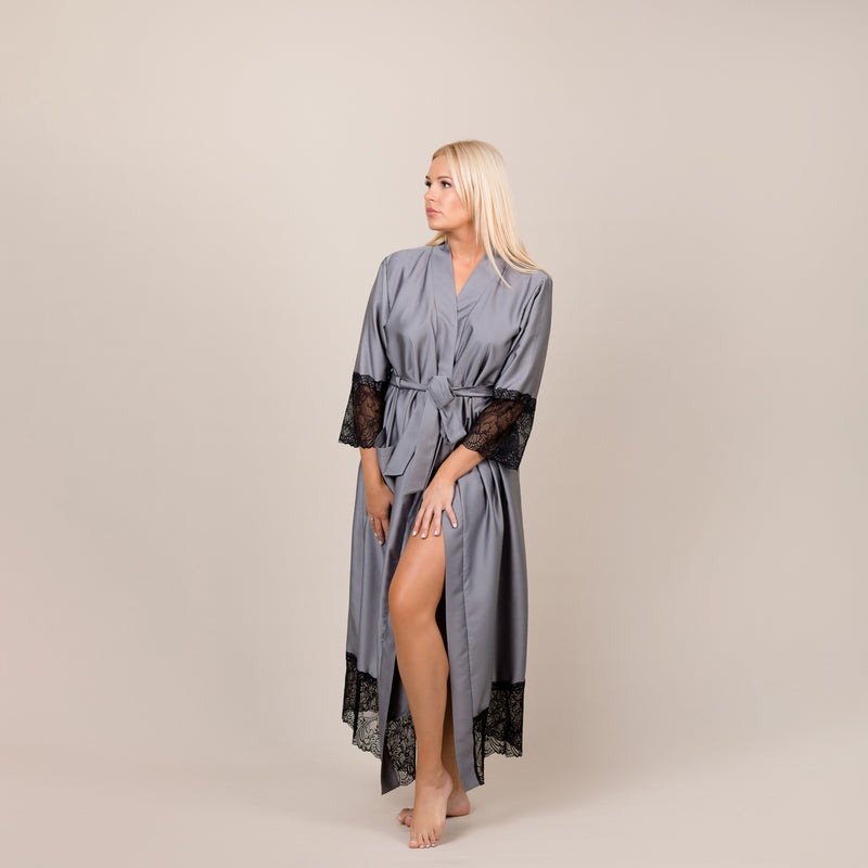 Nightwear robe set "GRAY&BLACK_long"