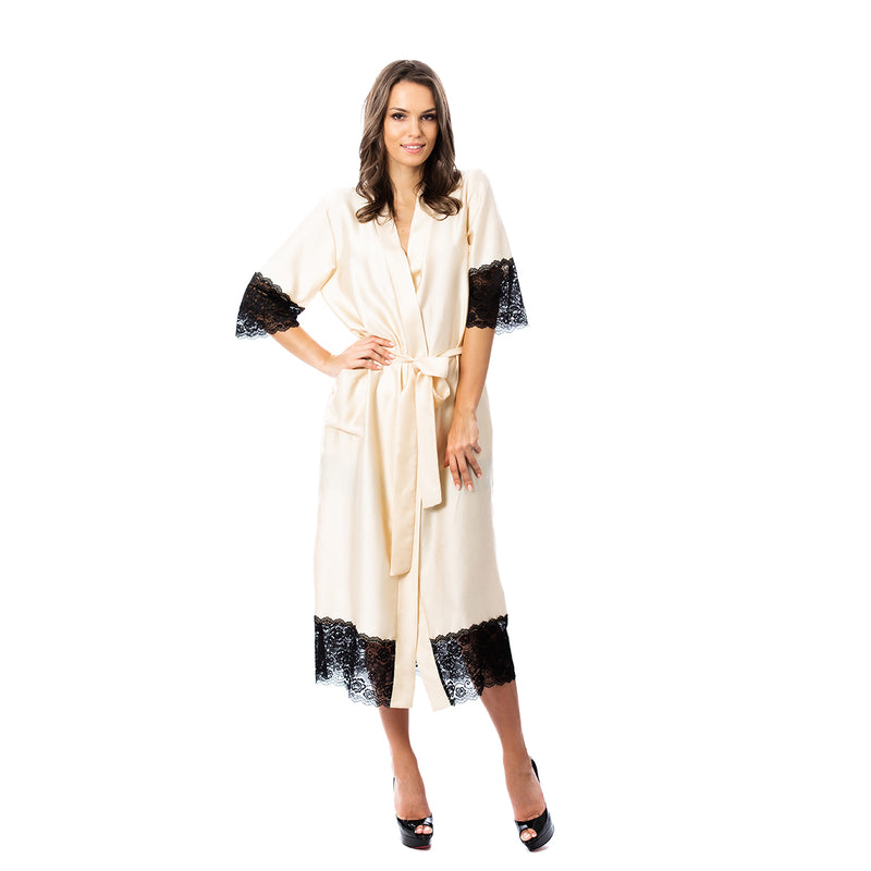 Women's long robe "CHAMPANGE&BLACK_LONG"-ZIGZAGFACTORY WEDDING DRESS